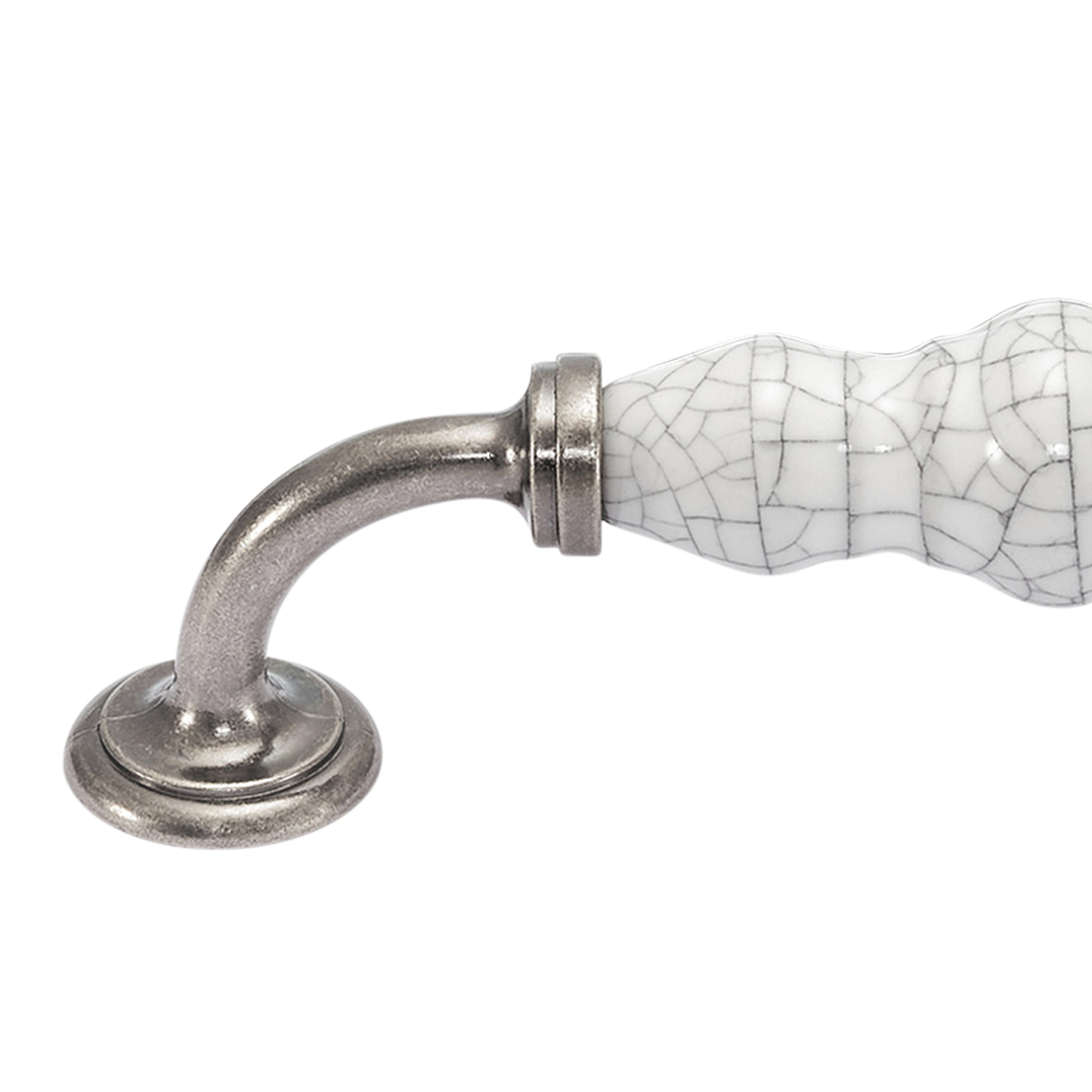 Momo Trianon D Handle 128mm in White Crackle & Pewter (2)