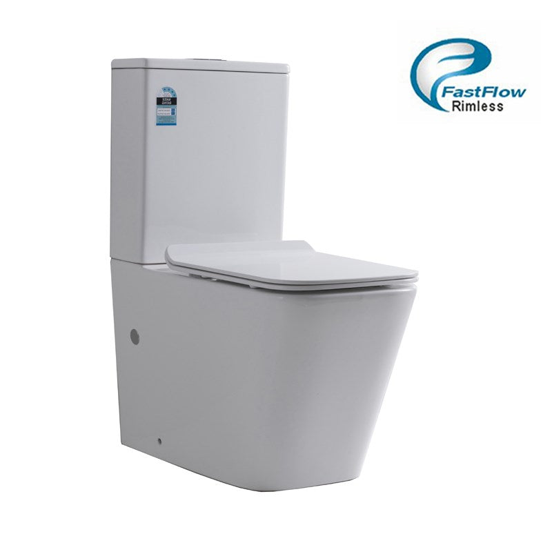Wall Faced Rimless White Two-piece Toilet Suite