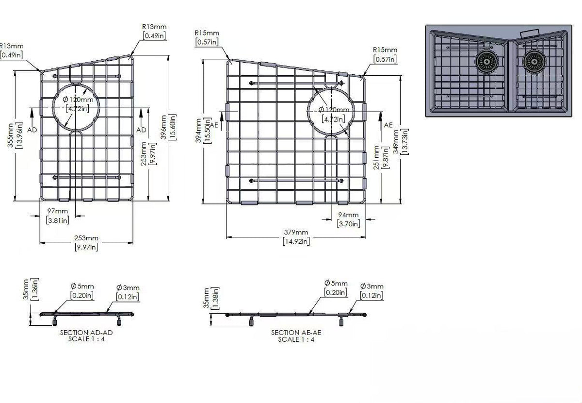 Stainless Steel Chrome Sink Grid for Carysil CGDB