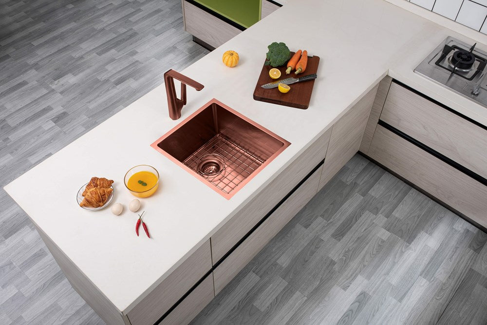 304 Stainless Steel Rose Gold Hand-made Single Bowl Kitchen Sink(Round Edges)390*450*215mm