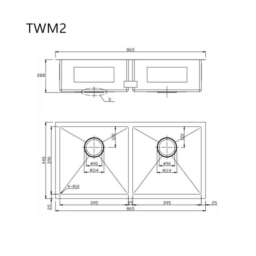 865*440*190mm Hand-made Double Kitchen Sink(Round Edges)