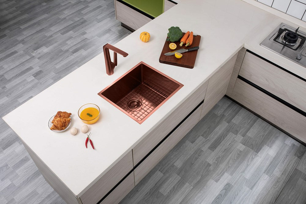 304 Stainless Steel Rose Gold Hand-made Single Bowl Kitchen Sink(Round Edges) 510*450*230mm