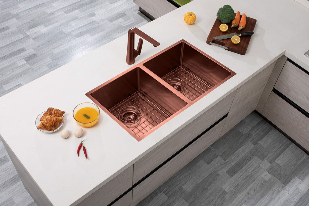 304 Stainless Steel Rose Gold Hand-made Double Bowl Kitchen Sink 820*457*230mm
