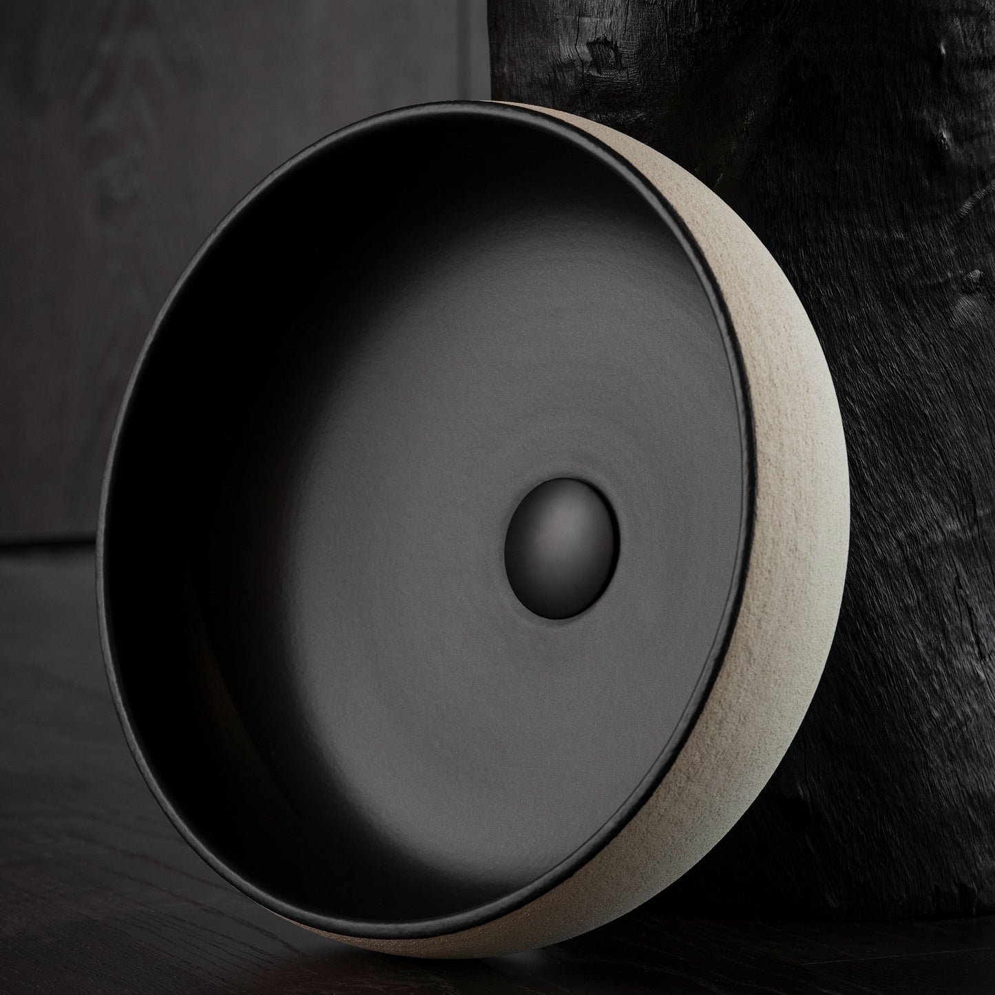 Terzofoco Light Earth and Matte Black Curved Counter Top Basin