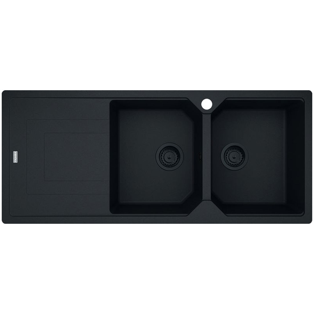 Franke Urban Fragranite Matte Black Topmount Double Bowl Sink with Left Hand Drainer