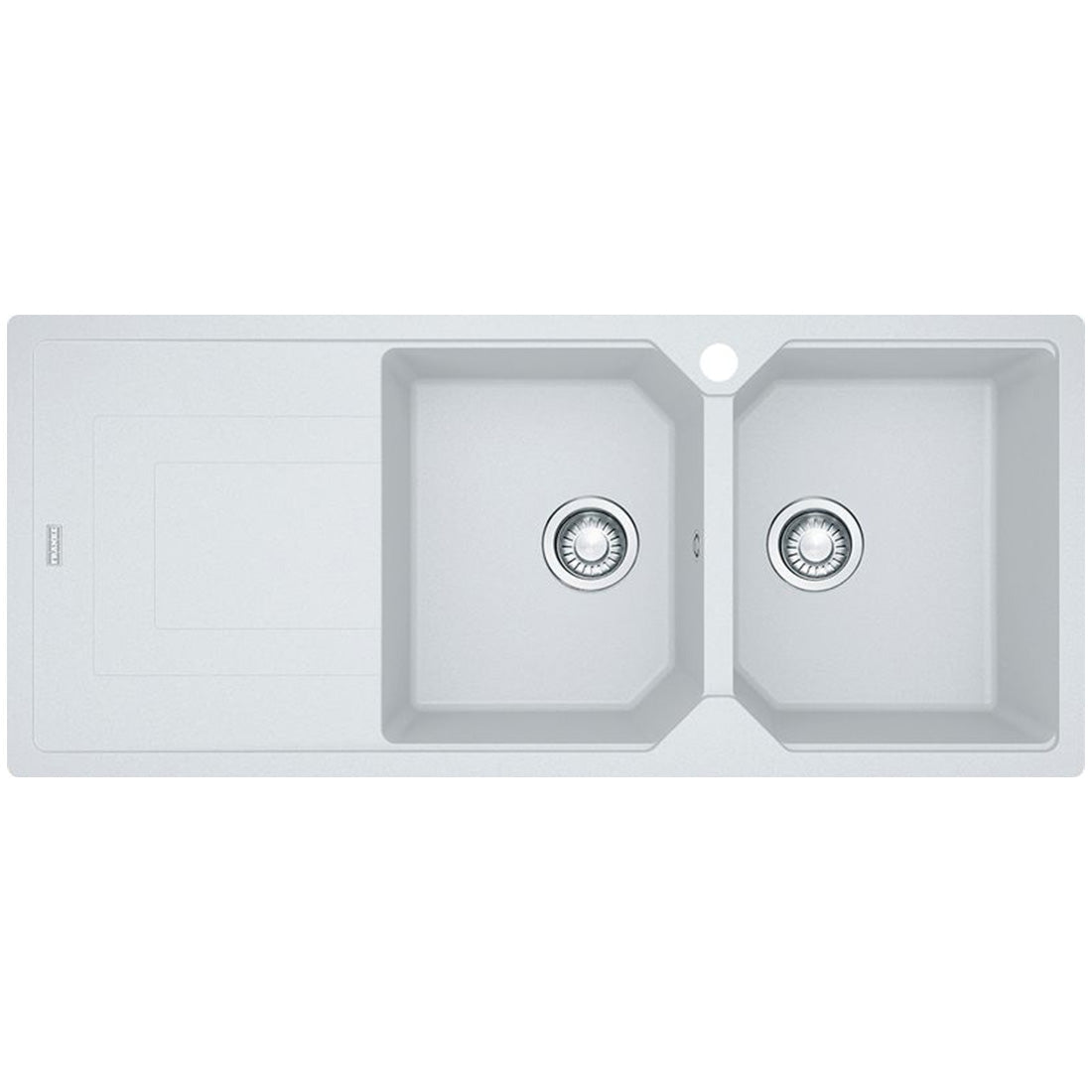 Franke Urban Fragranite Polar White Topmount Double Bowl Sink with Left Hand Drainer