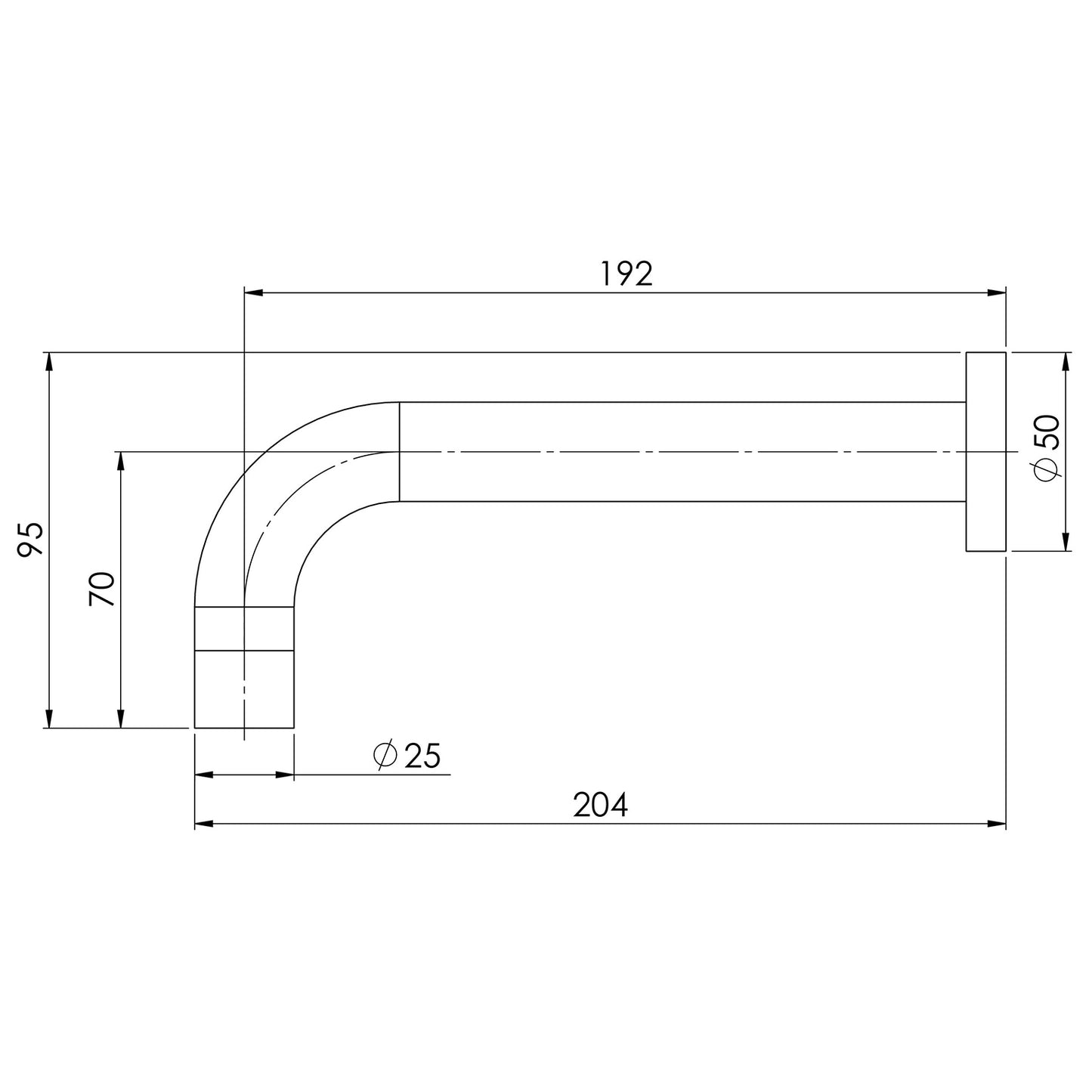 Vivid Wall Bath Outlet 200mm Curved