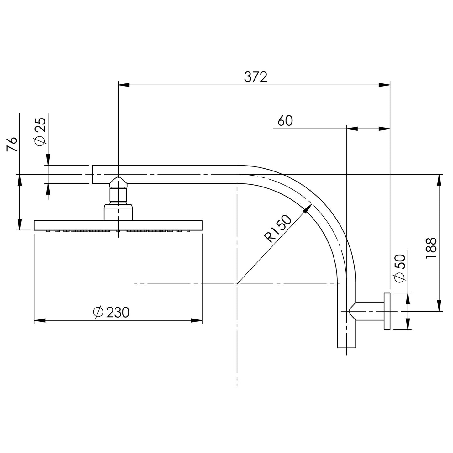 Vivid High-Rise Shower Arm & 230mm Round Rose
