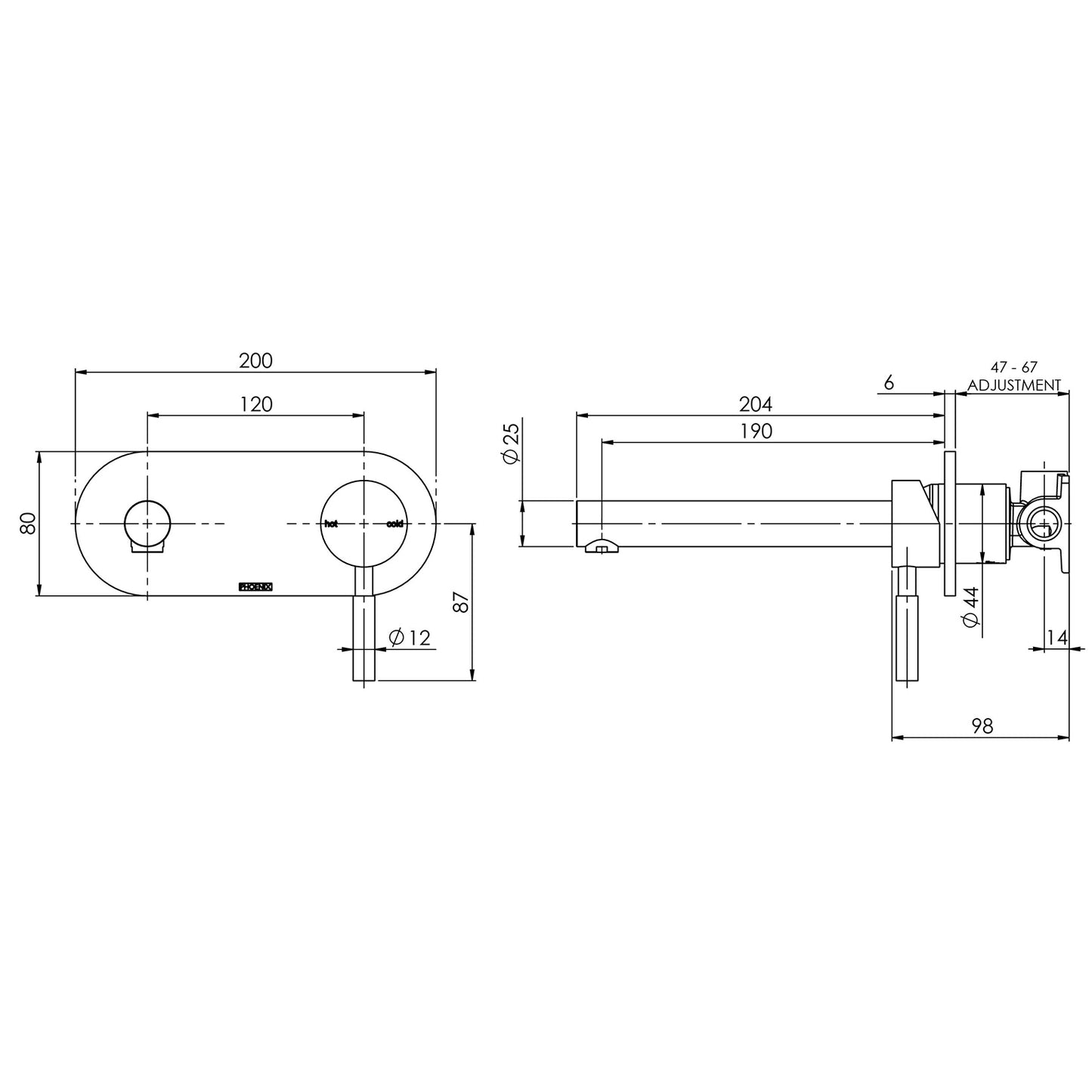 Vivid Wall Bath Mixer Set 200mm