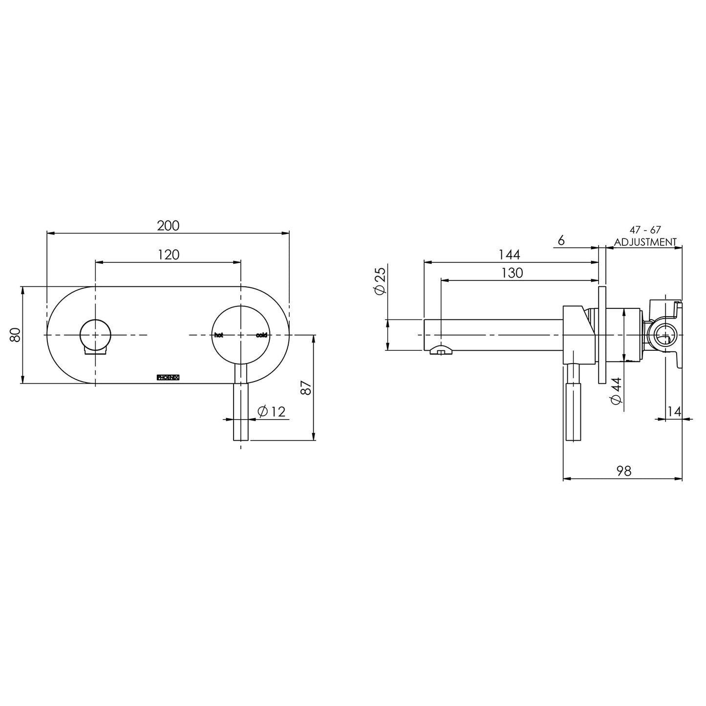 Vivid Wall Bath Mixer Set 150mm