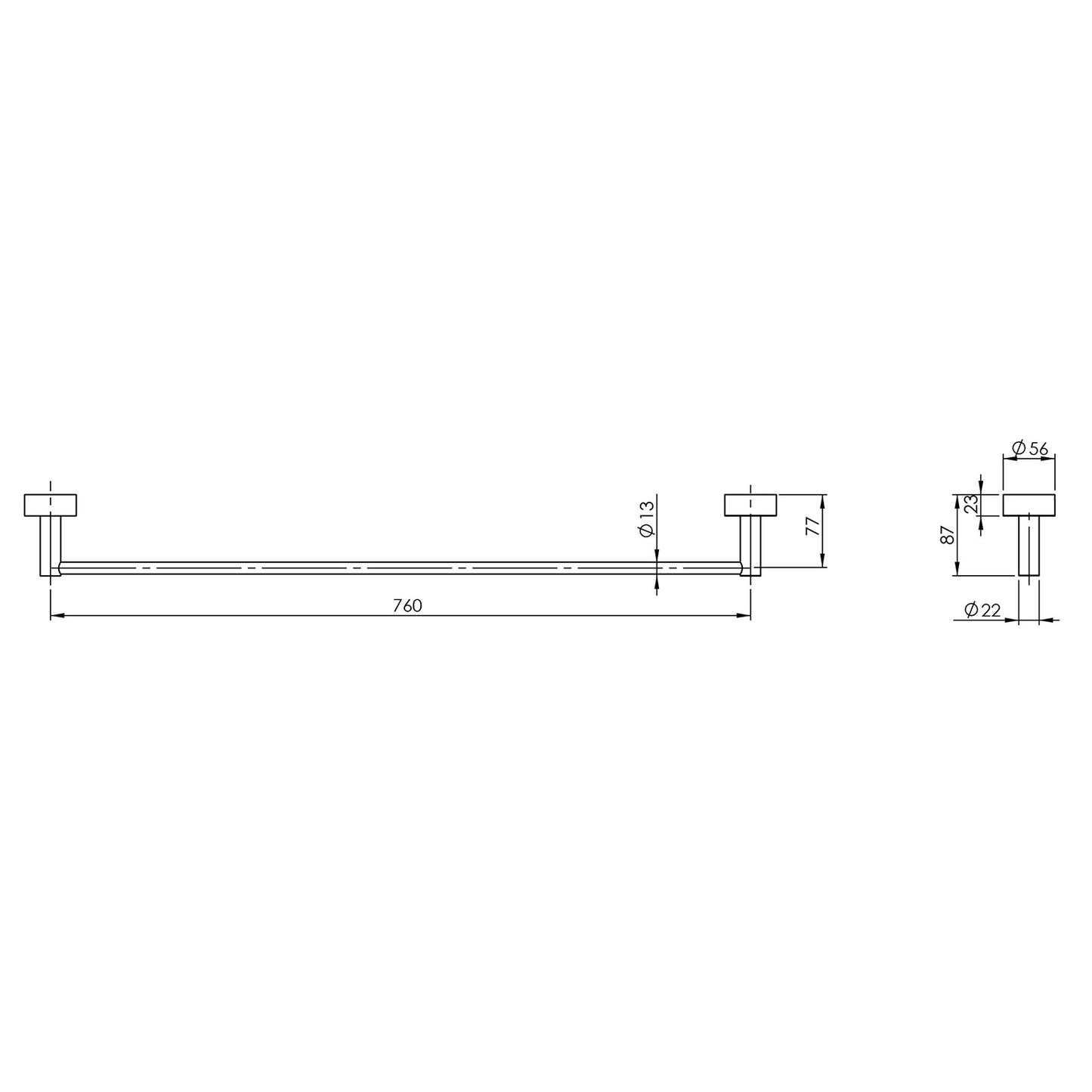 Vivid Single Towel Rail 760mm