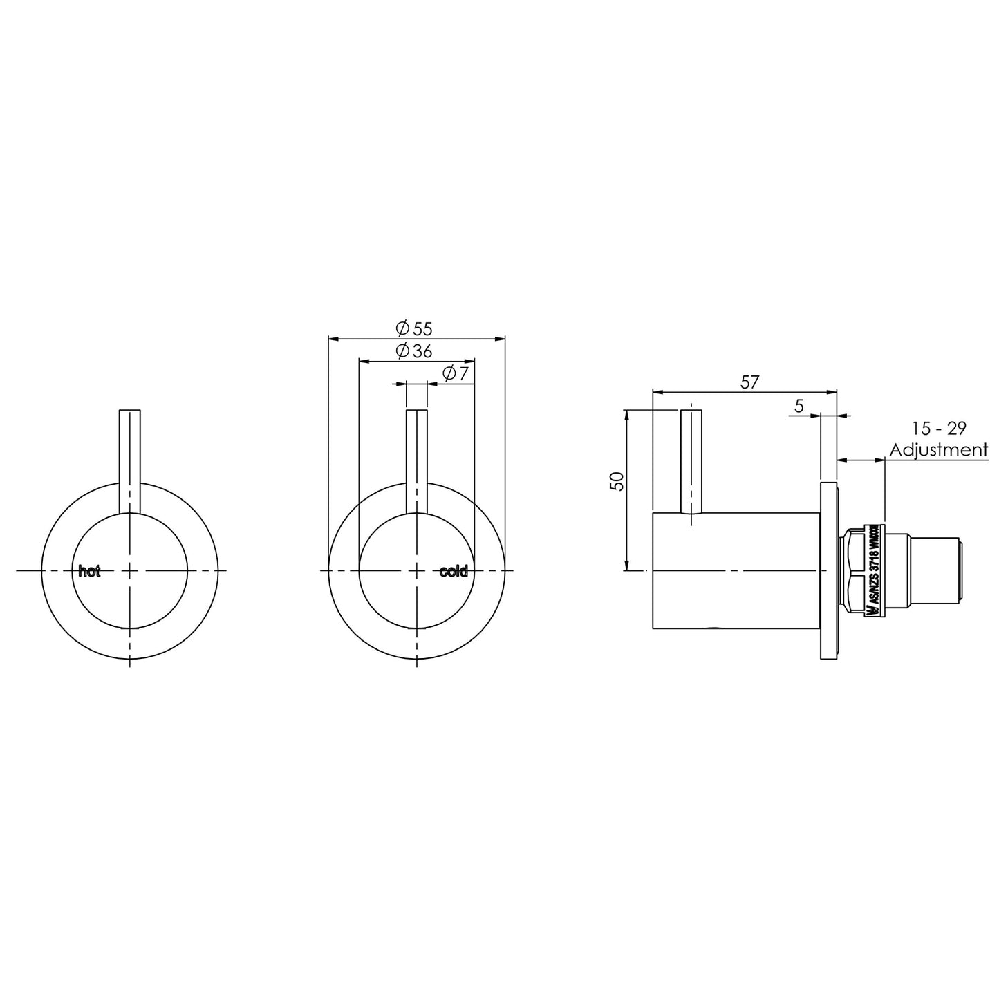 Vivid Slimline Wall Top Assemblies 15mm Extended Spindles