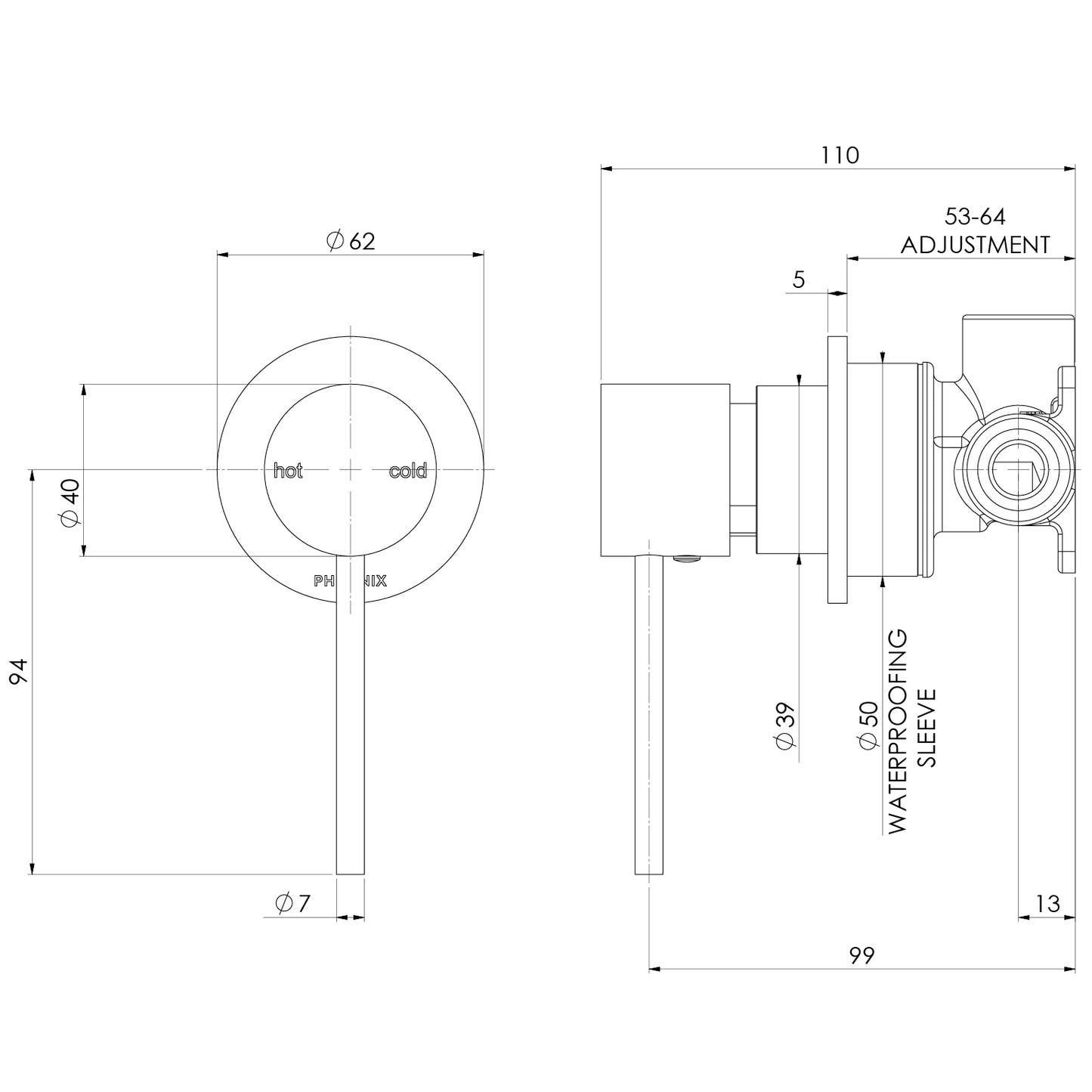 Vivid Slimline SwitchMix Shower / Wall Mixer 60mm Backplate