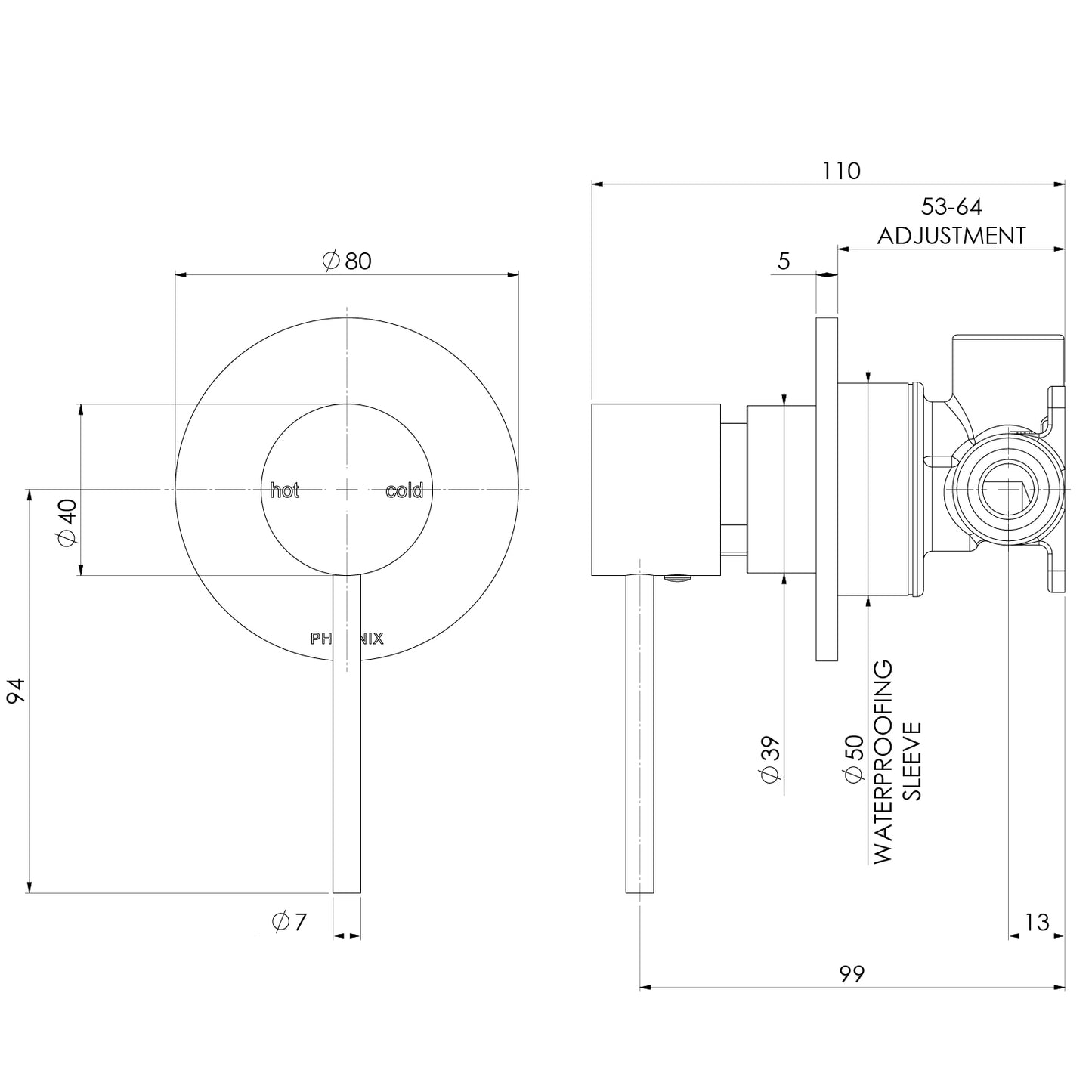 Vivid Slimline SwitchMix Shower / Wall Mixer Fit-Off Kit