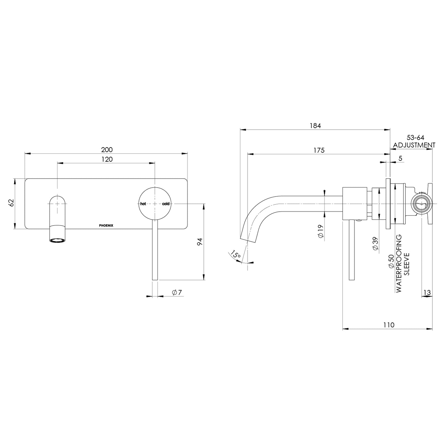 Vivid Slimline SwitchMix Wall Basin / Bath Mixer Set 180mm