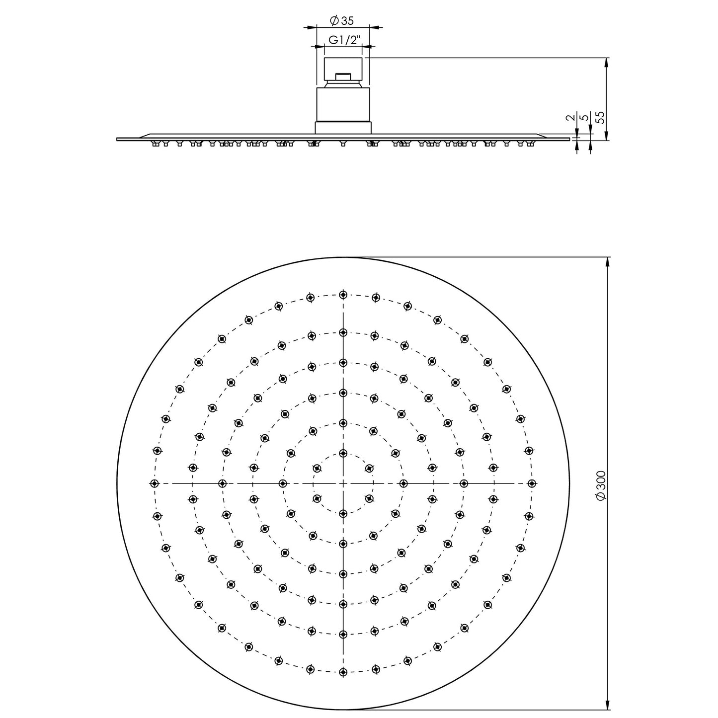 Vivid Slimline Shower Rose 300mm Round