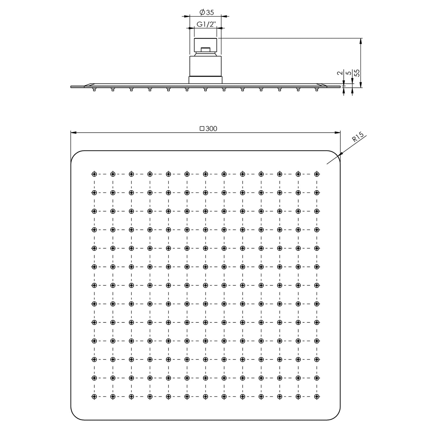 Vivid Slimline Shower Rose 300mm Square