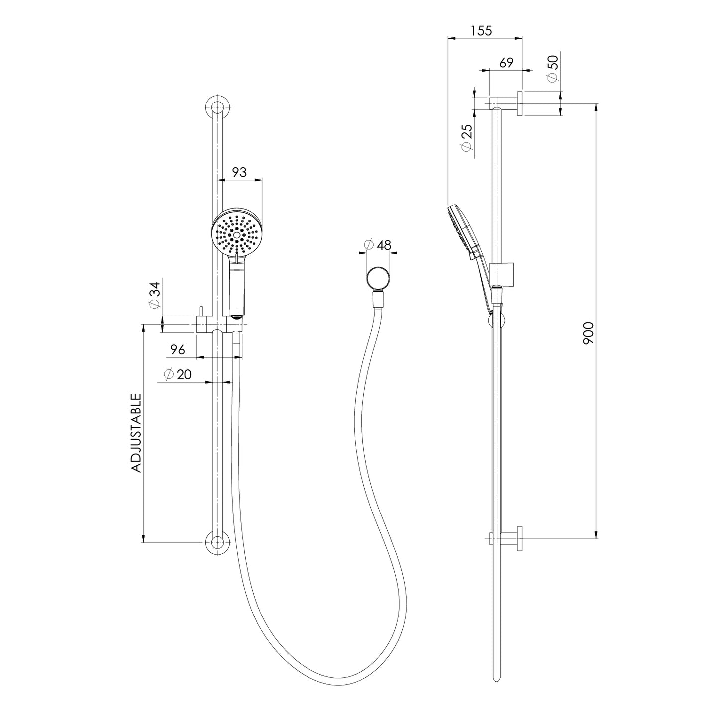 Vivid Slimline Extended Rail Shower