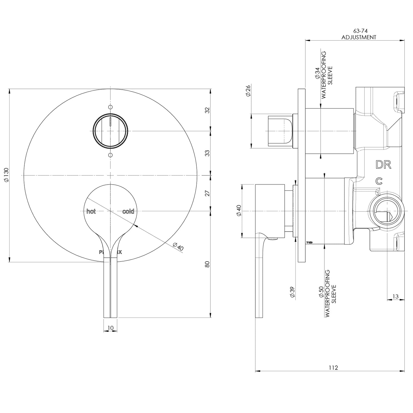 Vivid Slimline Oval SwitchMix Shower / Bath Diverter Mixer Fit-Off Kit