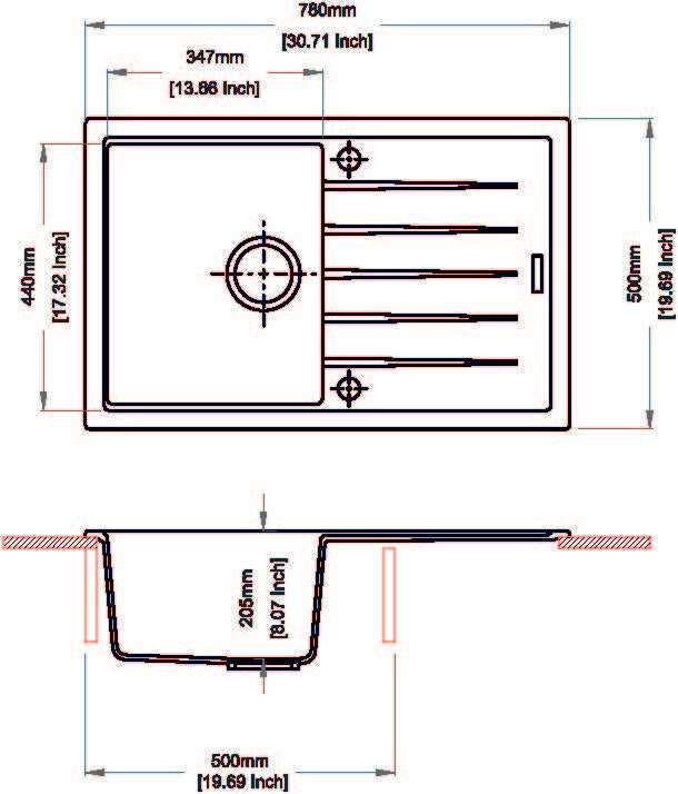 Carysil Vivaldi Single Bowl with Drainer Granite Kitchen Sink 780*500mm