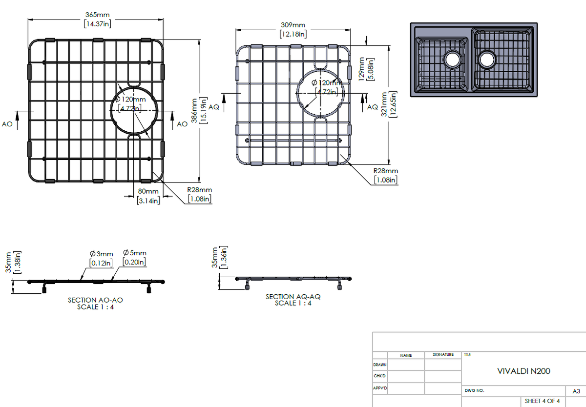 Stainless Steel Chrome Grid for Carysil Vivaldi N200