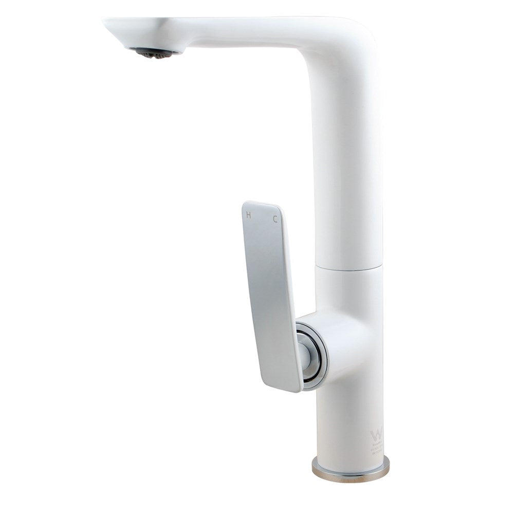 White & Chrome Swivel Flick Kitchen Sink Mixer Tap Solid Brass