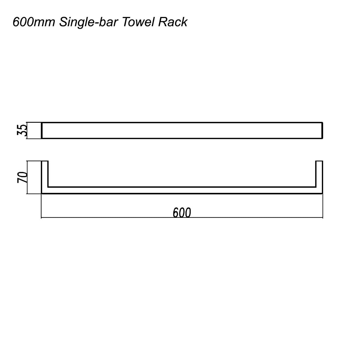Norico Cavallo Brushed Nickel Square Single Towel Rail 600mm