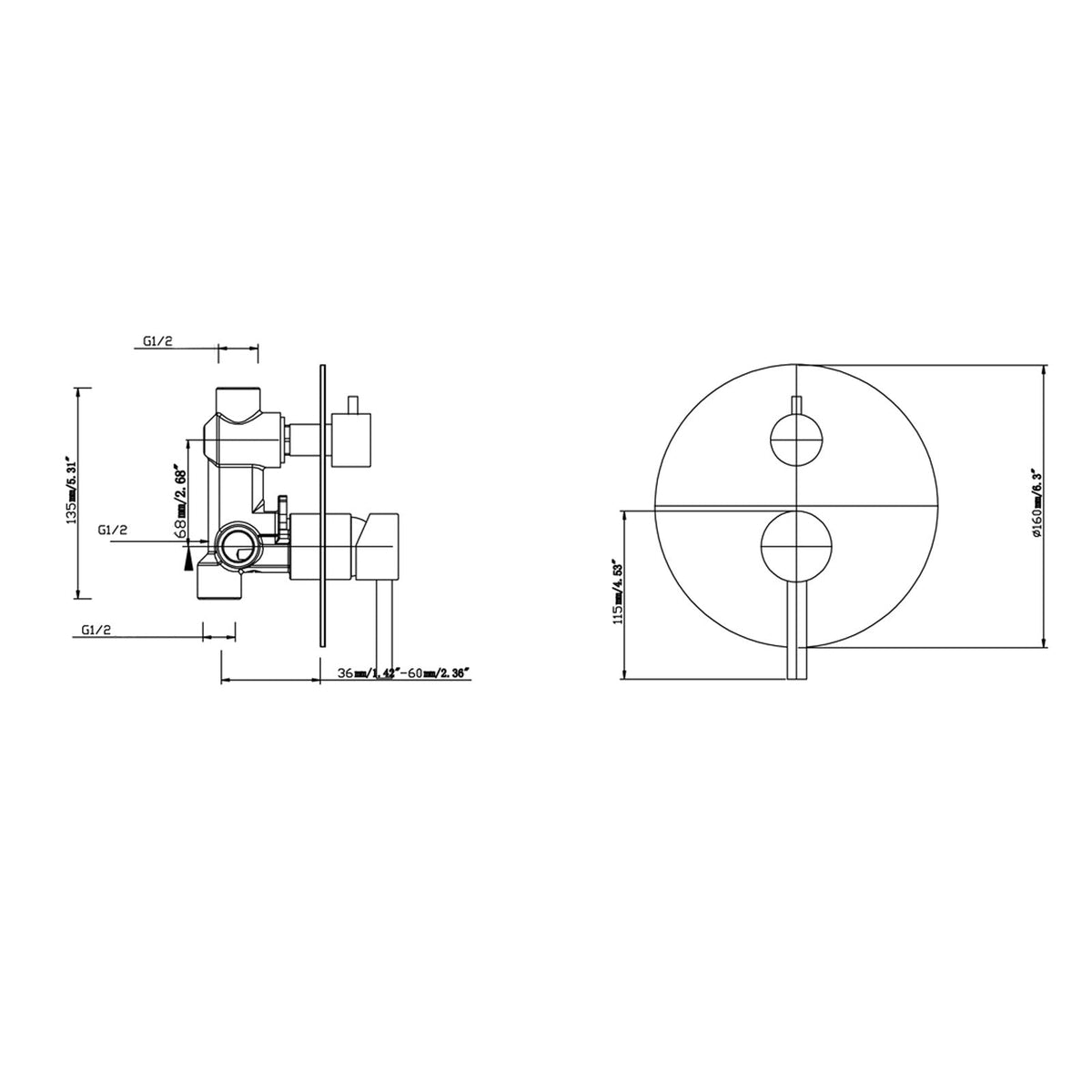 LUCID PIN Series Brushed Copper Diverter Mixer Trim Kit (match CLPD)