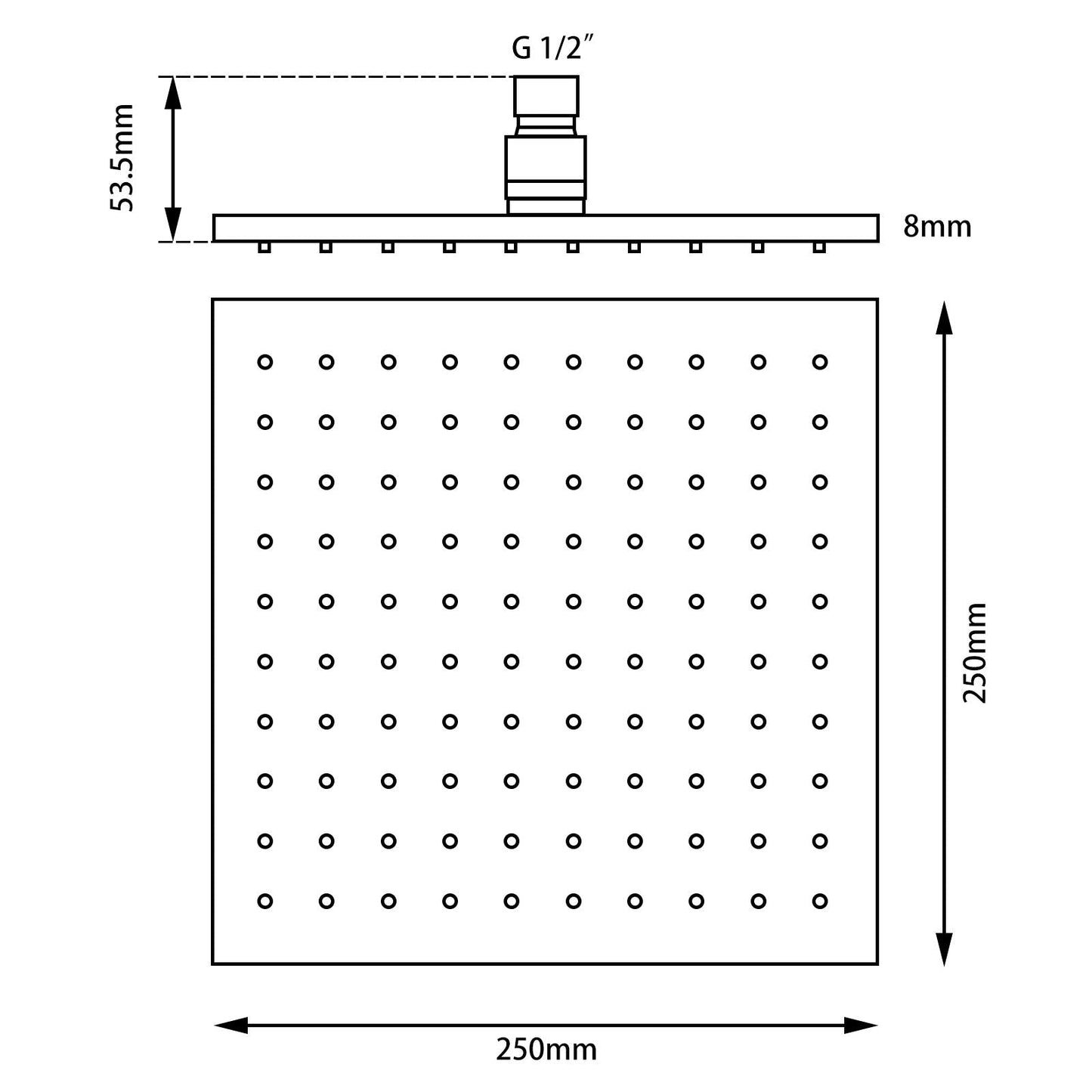 Square Gun Metal Grey Brass Rainfall Shower Head 250mm