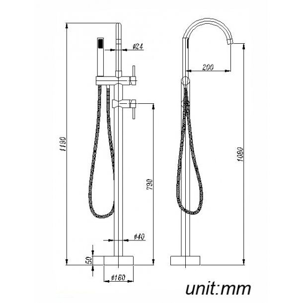 Norico Pentro Round Gun Metal Grey Freestanding Bath Mixer With Hand held Shower