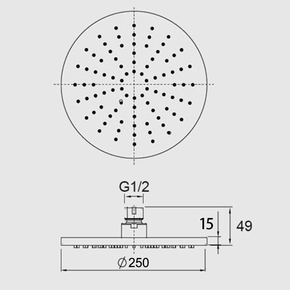 Norico Pentro 250mm Brushed Gold Solid Brass Round Rainfall Shower Head