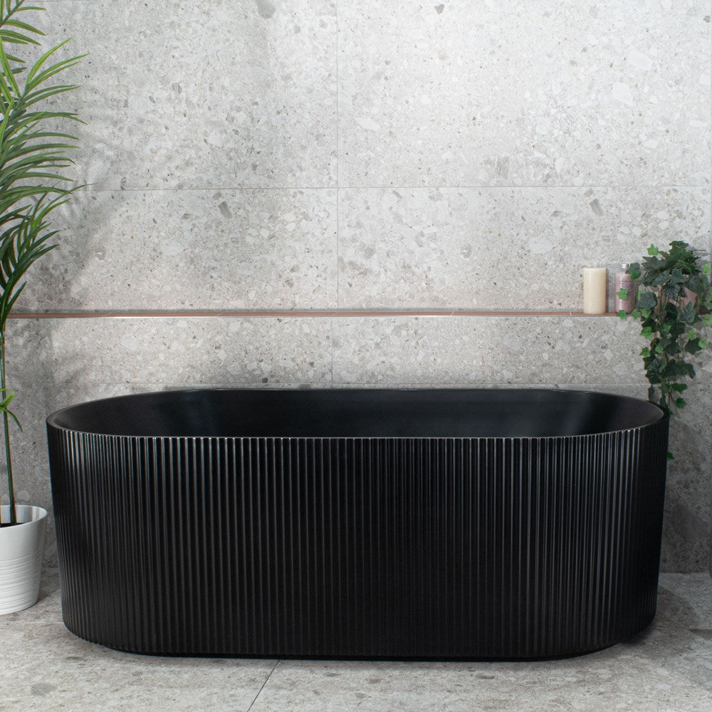 Brighton Groove 1500mm Fluted Oval Freestanding Bath Matte Black Finish