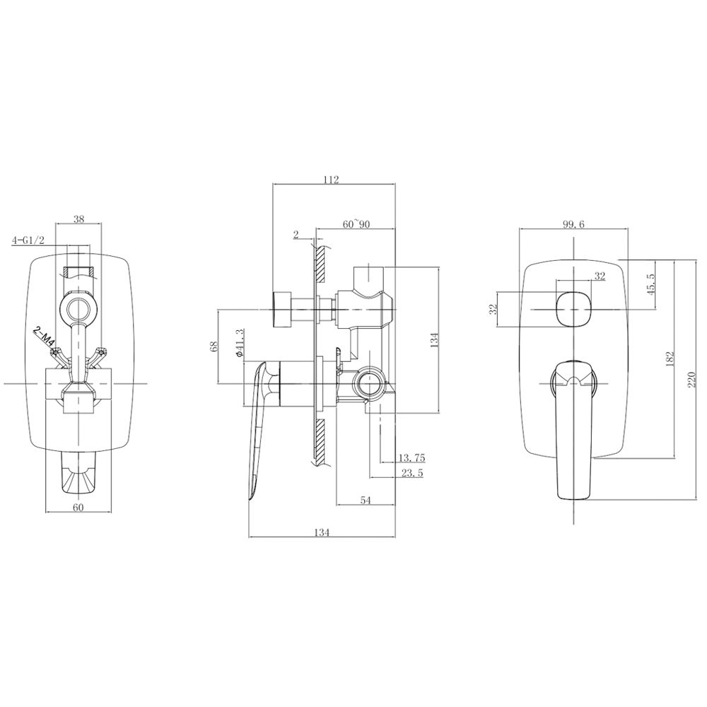 Norico Bellino Brushed Nickle Wall Mixer Diverter
