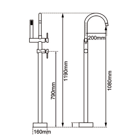 Light Brushed Brass Freestanding Tap with Handheld Shower