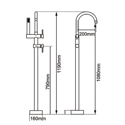 Light Brushed Brass Freestanding Tap with Handheld Shower