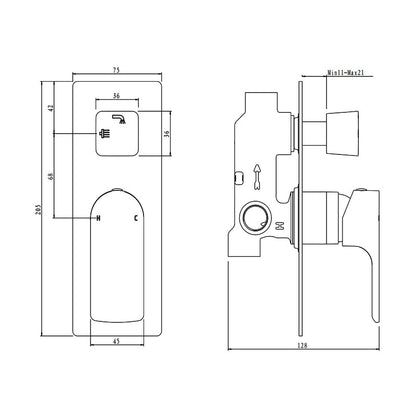 VOG Series Black Wall Mixer with Diverter Trim Kit(match CLPD)