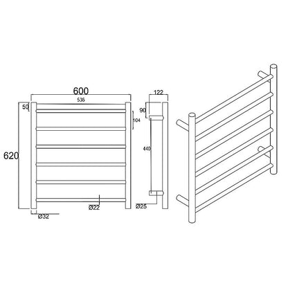 Brushed Brass Round Electric Heated Towel Rack 6 Bars