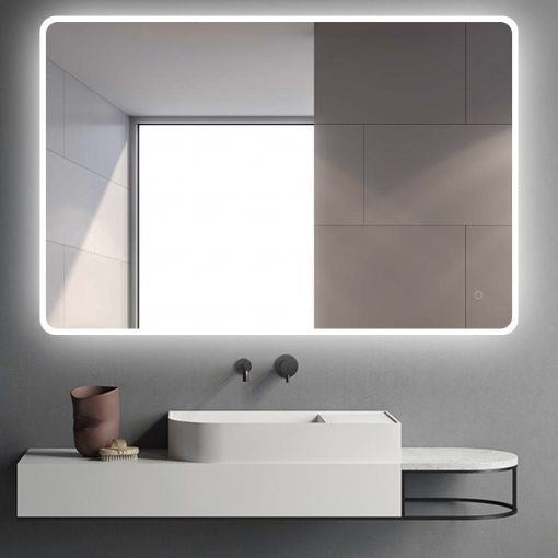 900x750mm Curved Rim Rectangle 3 Color Lighting LED Mirror Touch Sensor Switch Acrylic Side Light Wall Mounted Vertical or Horizontal