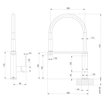Vezz Flexible Hose Sink Mixer 220mm Squareline