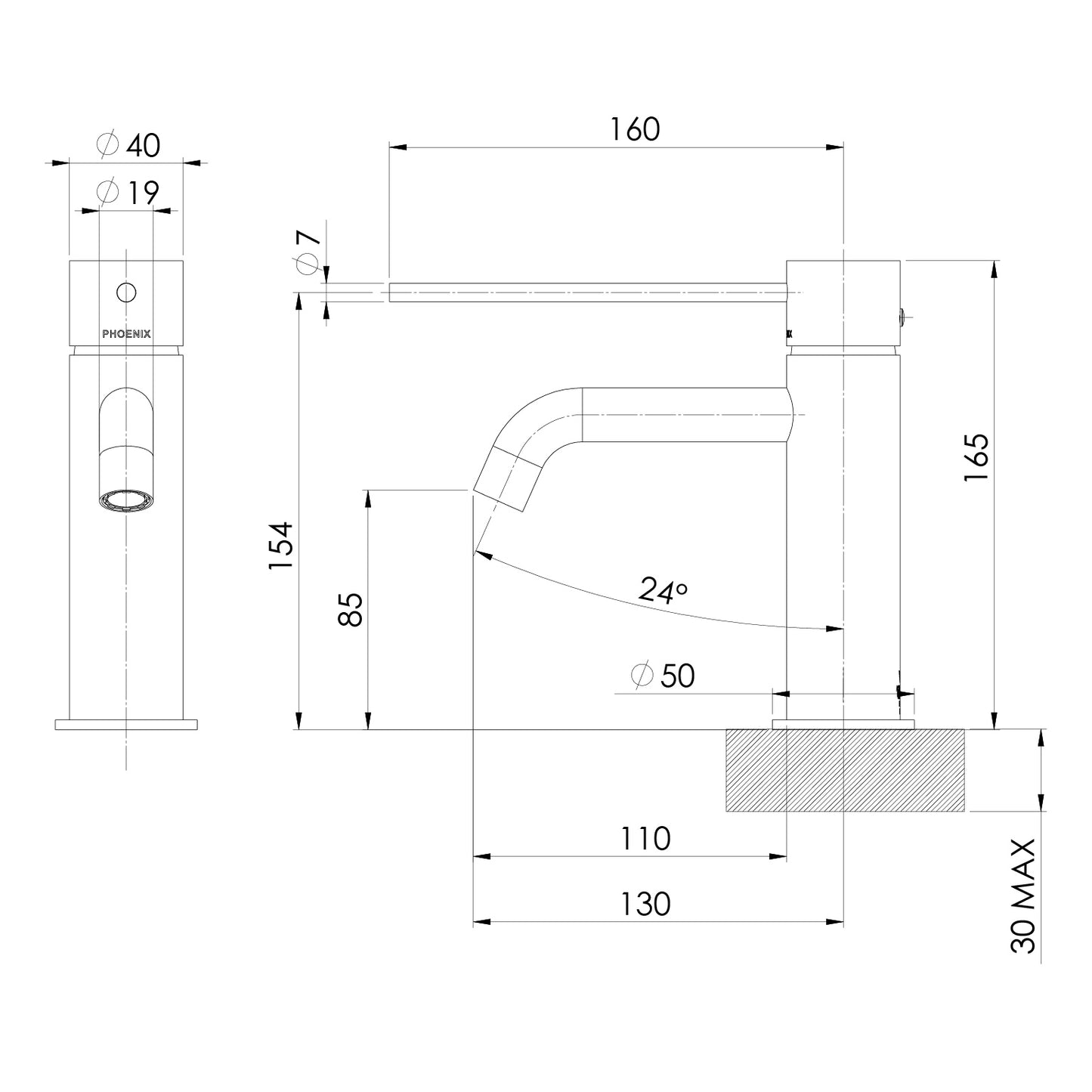 Vivid Slimline Basin Mixer Curved Outlet with Extended Lever