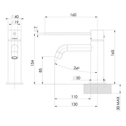 Vivid Slimline Basin Mixer Curved Outlet with Extended Lever