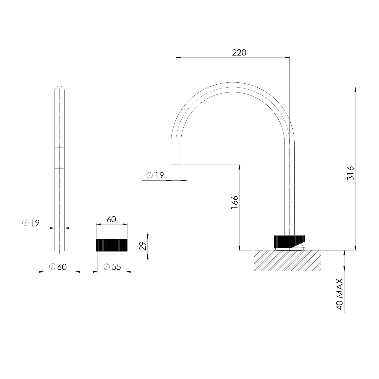 Axia Hob Sink Mixer Set 220mm Gooseneck