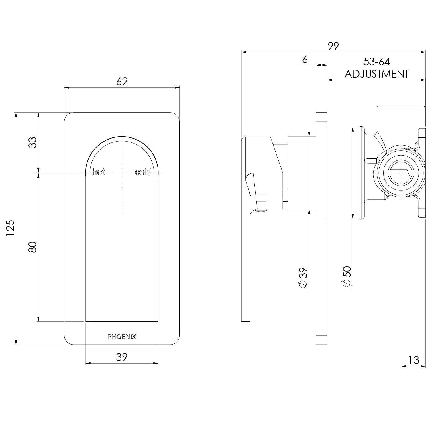 Teel SwitchMix Shower / Wall Mixer Fit-Off Kit