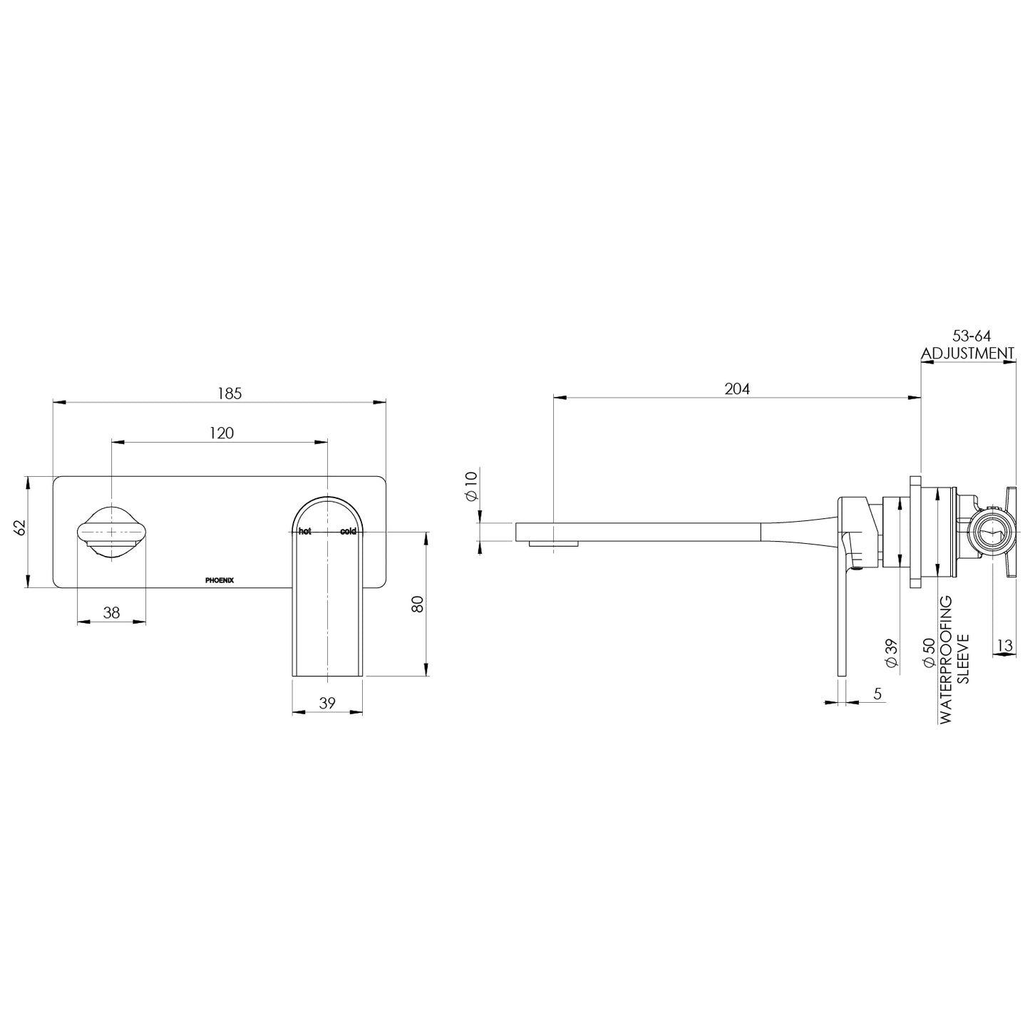 Teel SwitchMix Wall Basin / Bath Mixer Set 200mm