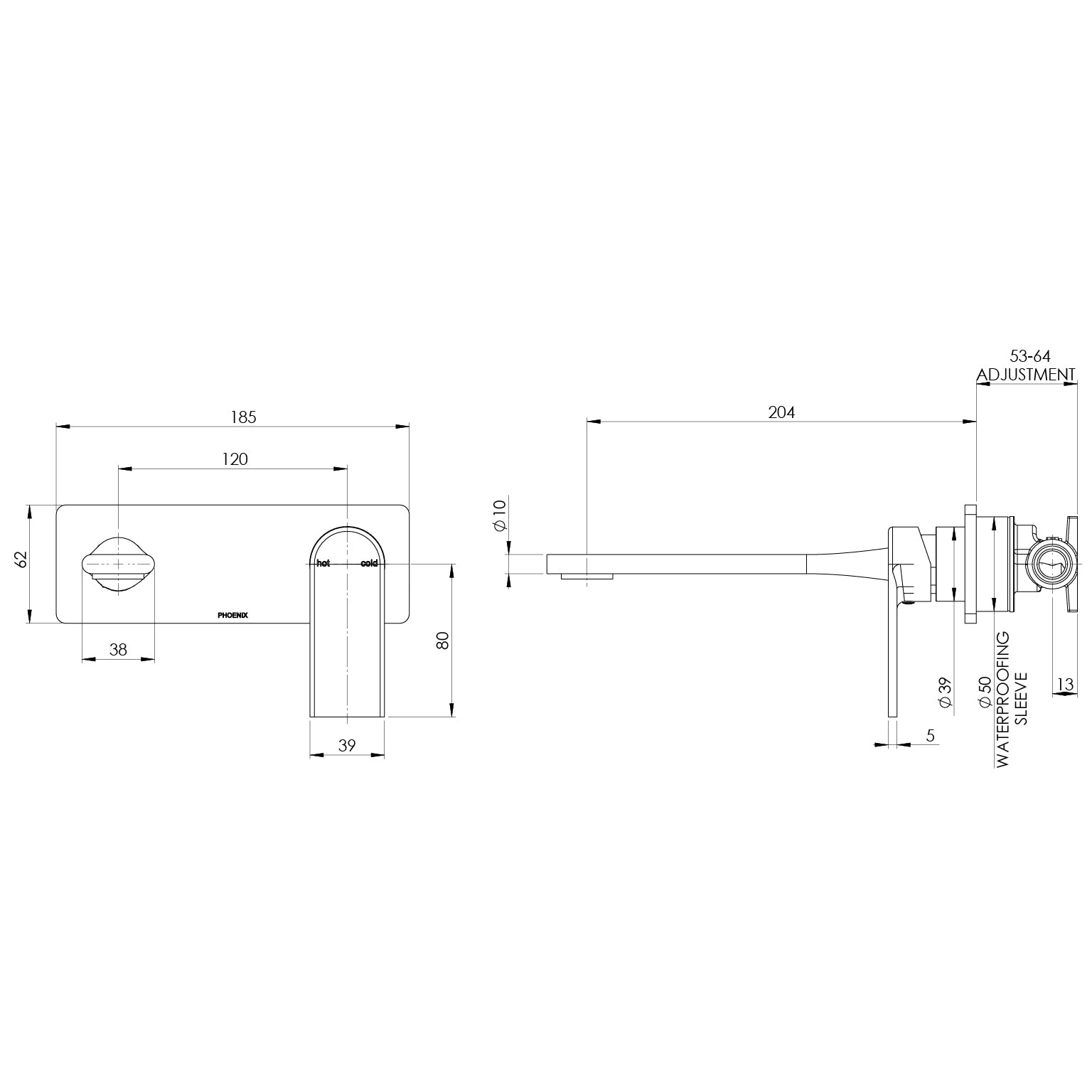 Teel SwitchMix Wall Basin / Bath Mixer Set 200mm Fit-Off Kit