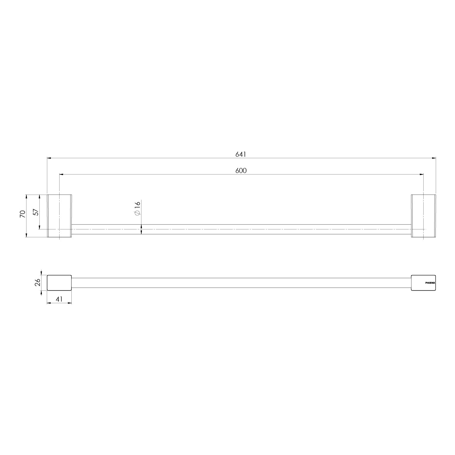 Lexi MKII Single Towel Rail 600mm