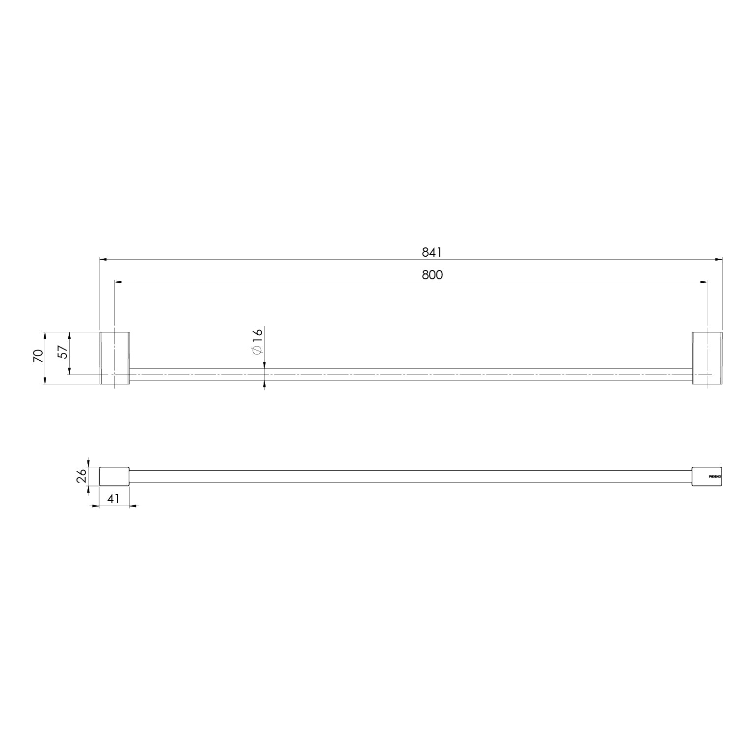 Lexi MKII Single Towel Rail 800mm