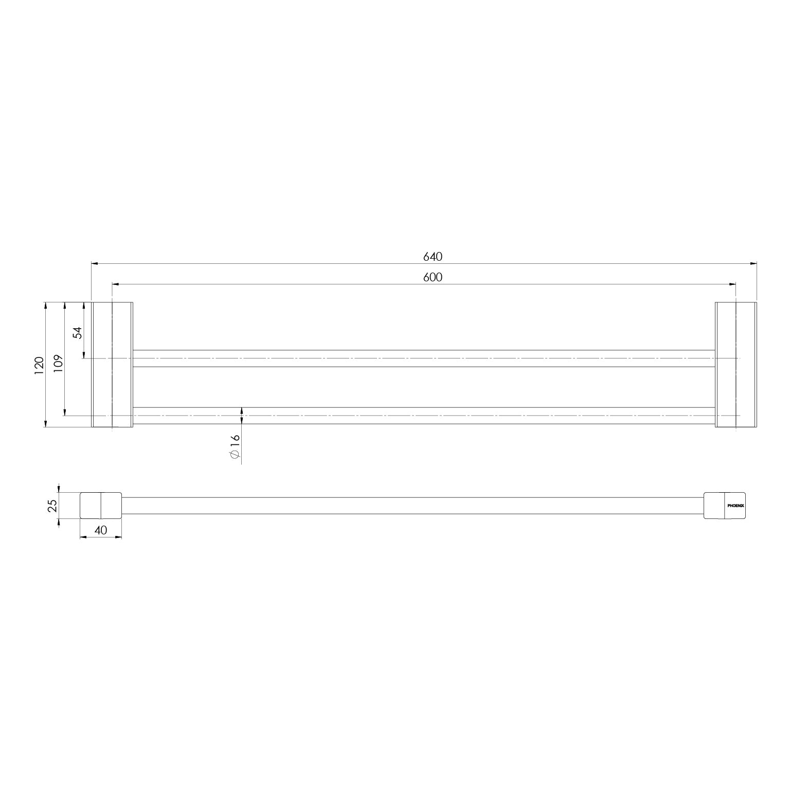 Lexi MKII Double Towel Rail 600mm