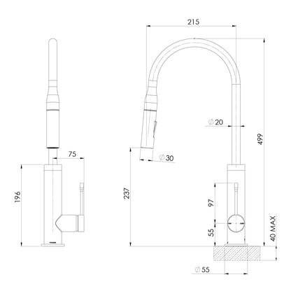 Deja Pull Out Sink Mixer 220mm