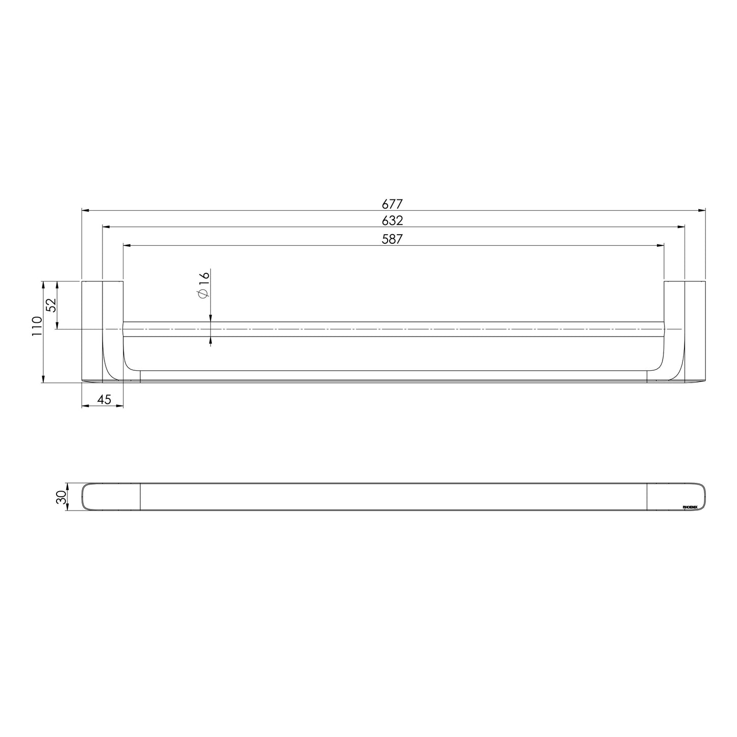 Nuage Double Towel Rail 600mm